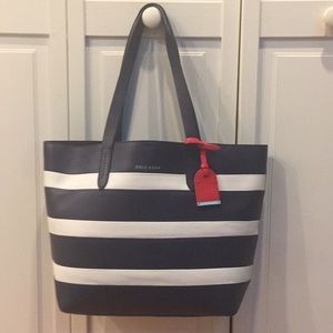 Cole Hann Medium Tote Blue/White Stripe some red.